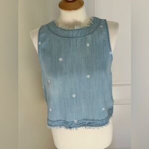 Cloth & Stone Chambray Polka Dot Tank Small | Soft Denim Coastal Cowgirl Top